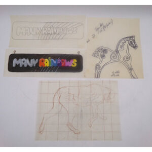 Vintage Original Art Troy Horse Large Dog Many Rainbows on tracing paper